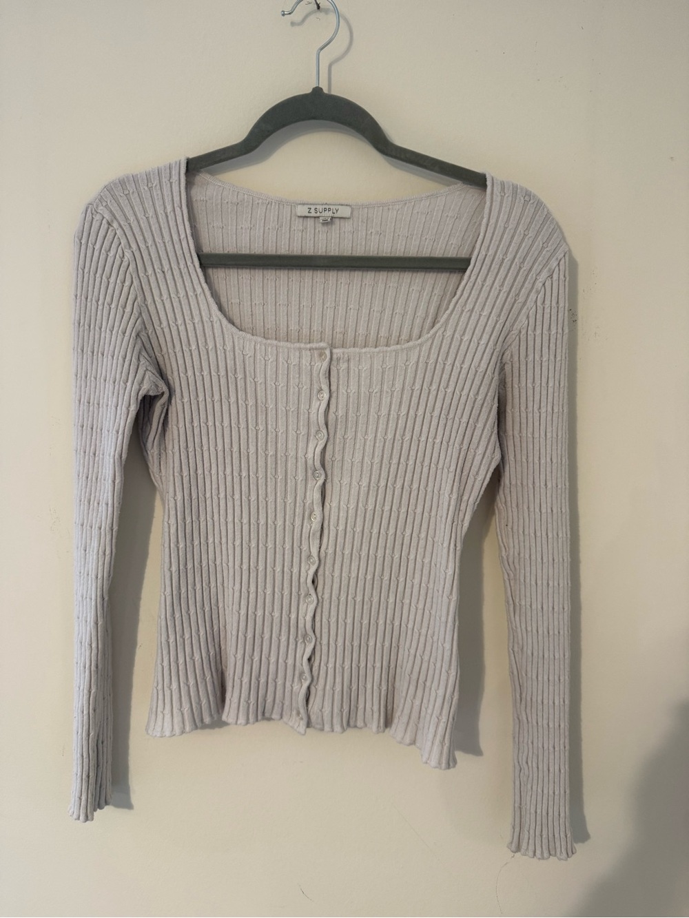 Z Supply Off-White Ribbed Square-Neck Button Front Cardigan